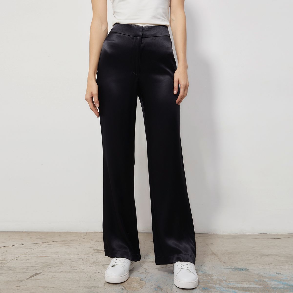 BASEMENT - Basement Pantalón Palazzo Satín Tiro Alto Mujer