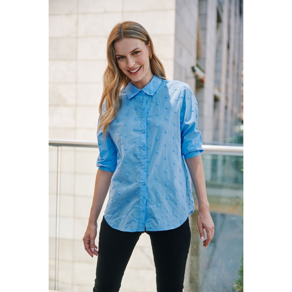 UNIVERSITY CLUB - University Club Blusa Manga Larga Algodón Mujer