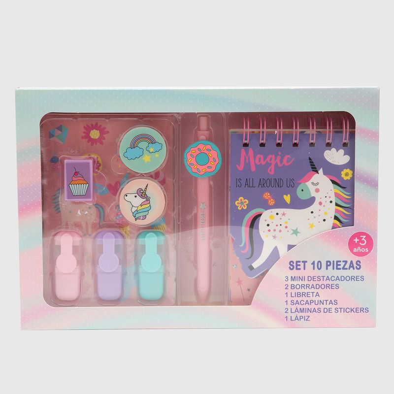 HOLLEY SKOOL - Holley Skool , Set 10 Piezas , 1 Libreta 100 Hojas , 3 Mini Destacadores , 2 Stickers , 1 Sacapunta , 2 Borradores Unisex