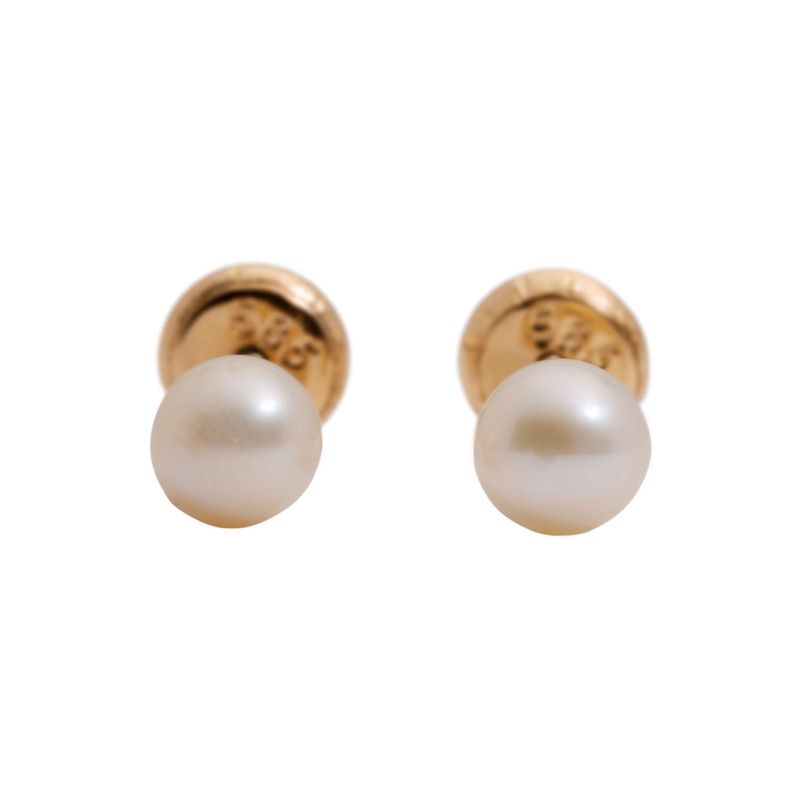 AG ALTA GAMA - Aros Bebé De Perla 4Mm De Oro 14Kt Y Cierre Con Tope Mujer Ag Alta Gama