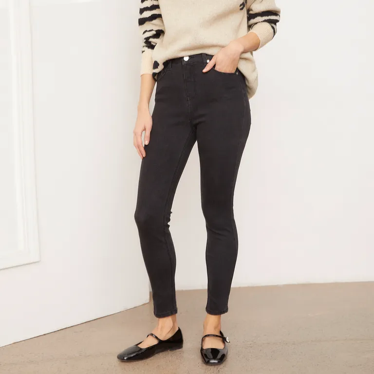 Jeans Skinny Tiro Alto Mujer Algodón