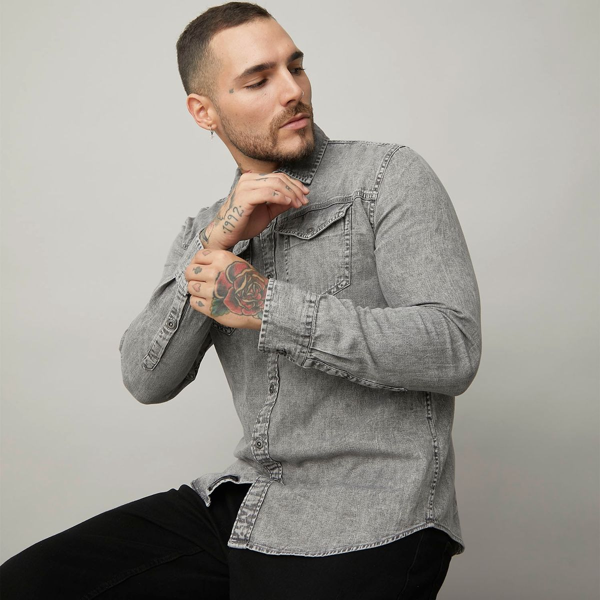 MOSSIMO - Mossimo Camisa Denim Manga Larga Hombre