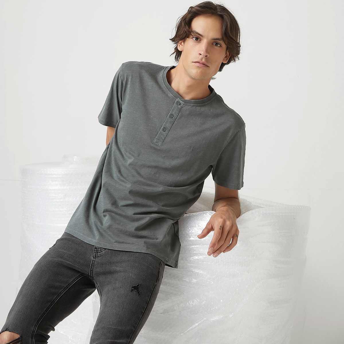 AMERICANINO - Americanino Polera Manga Corta con Botones Algodón Orgánico Hombre