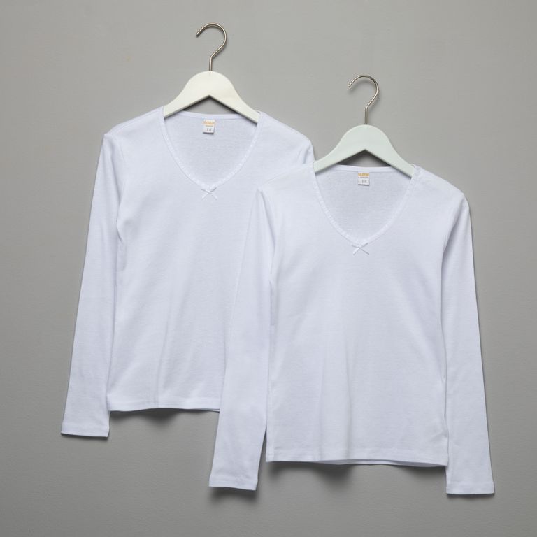 Pack 2 Camisetas Interiores Manga Larga Algodón Niña