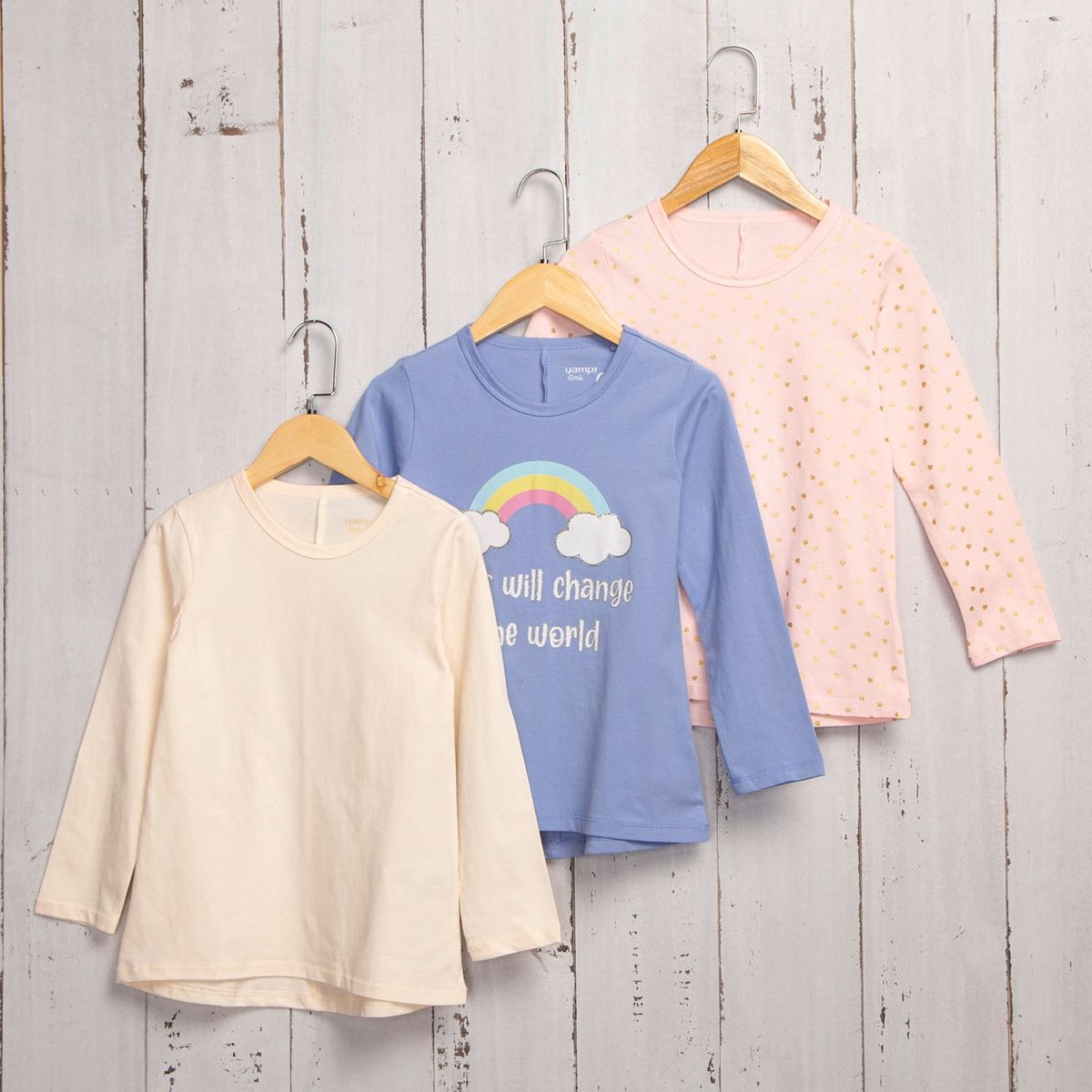 YAMP - Yamp  Polera Niña Manga Larga Pack de  3 Unidades  Algodón