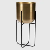 Macetero Dorado Pedestal Con Soporte Patas Negras Alto 18X21X42