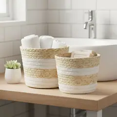 MICA - Set de 2 Canastos Yute/Textil Redondos