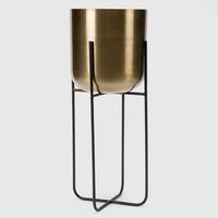 Macetero Dorado Pedestal Con Soporte Patas Negras Alto 18X21X50
