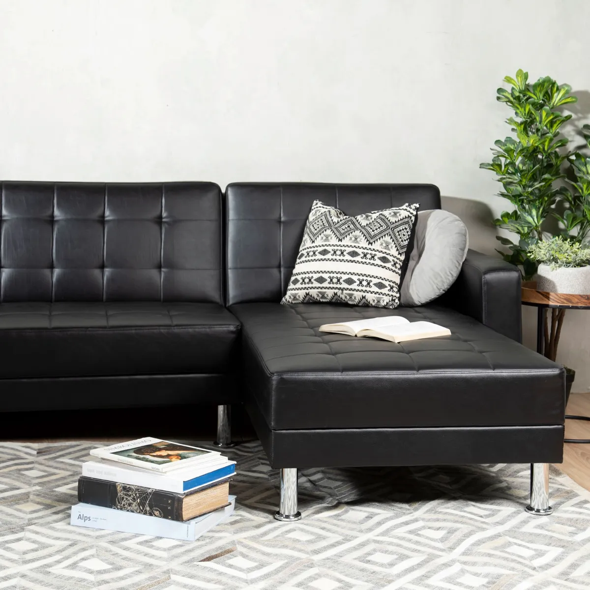 MICA - Sofá Futón Seccional Joyce Negro 3 Cuerpos Negro Mica