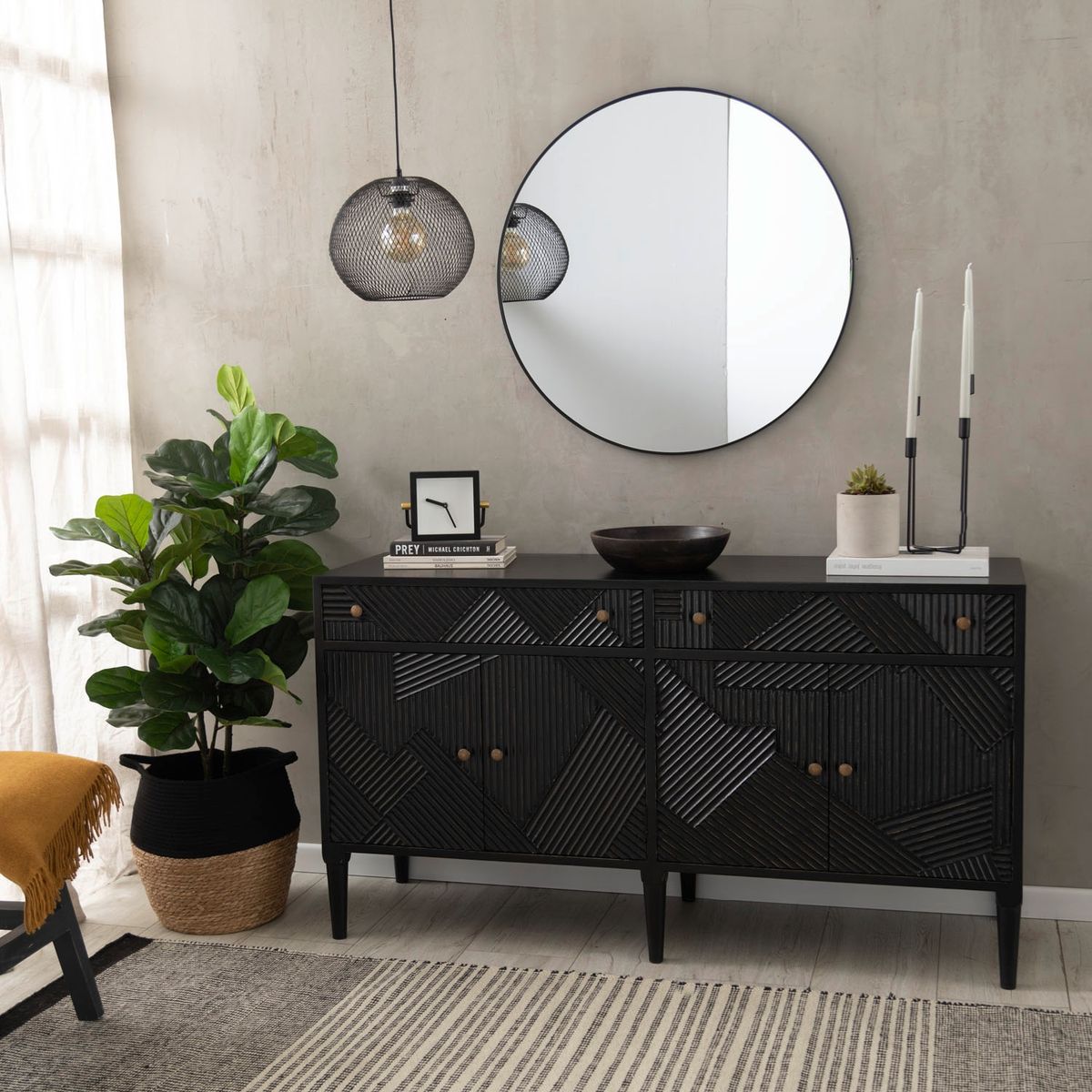 ROBERTA ALLEN - Buffet Agustin 4 Puertas 2 Cajones Negro Roberta Allen