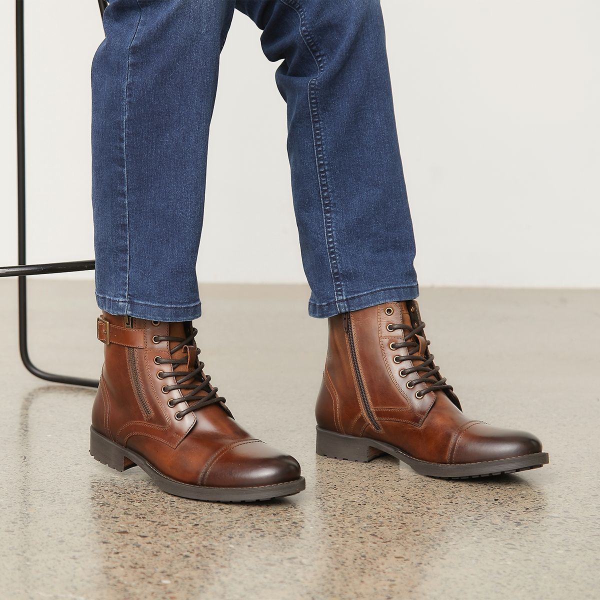 BASEMENT - Botín Hombre Cuero Café Basement