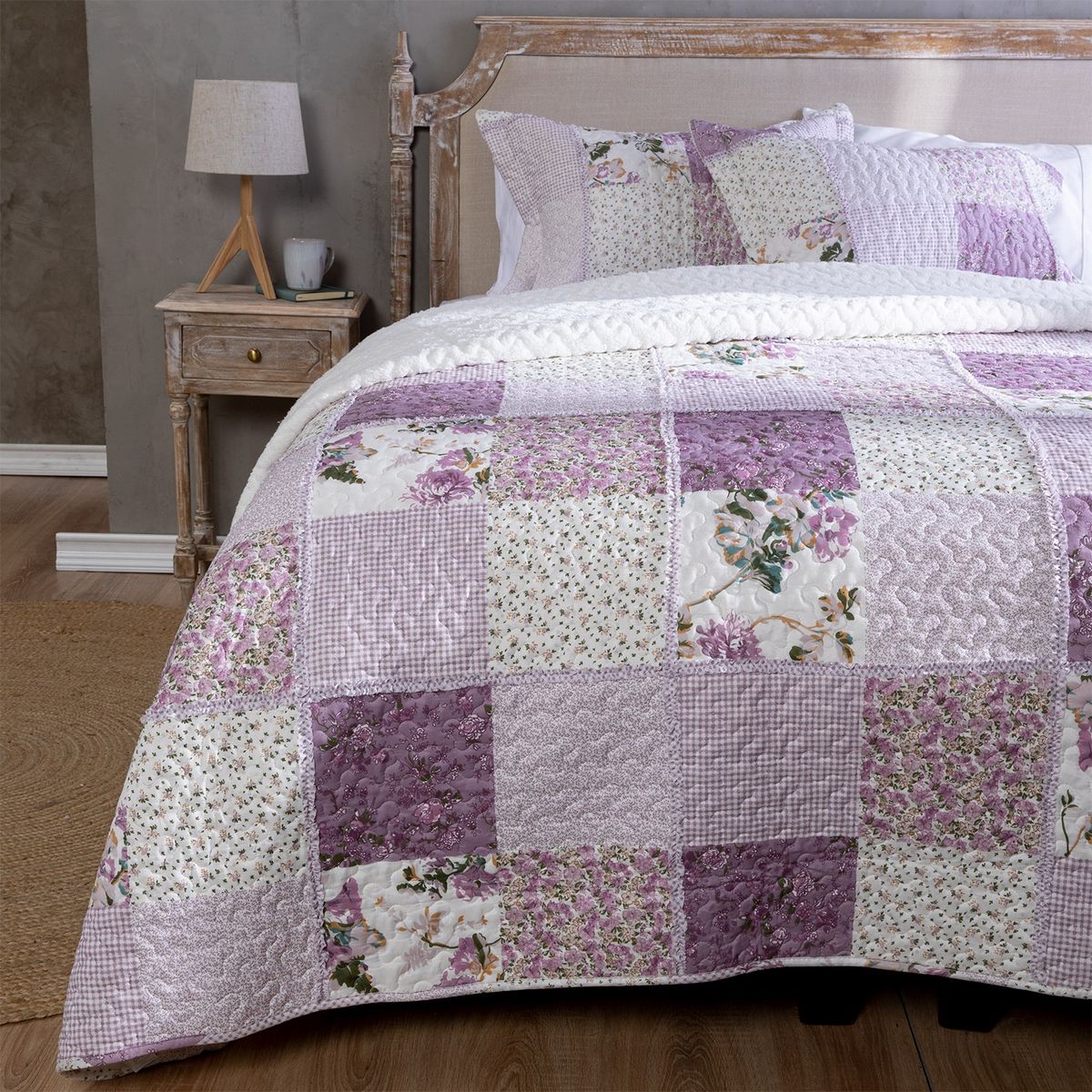 TEXTIL VIÑA - Cubrecama Chiporro Quilt + Funda almohada Mor Sherpa Textil Vina