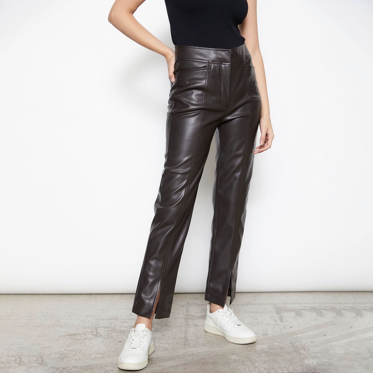 BASEMENT - Basement Pantalón Palazzo Tiro Alto Mujer Zero Cuero