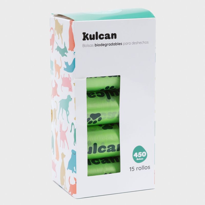 KULCAN - Pack De 15 Rollos De Bolsas Para Perros Desechables Biodegrdables 30 Unidades Cada Una Kulcan