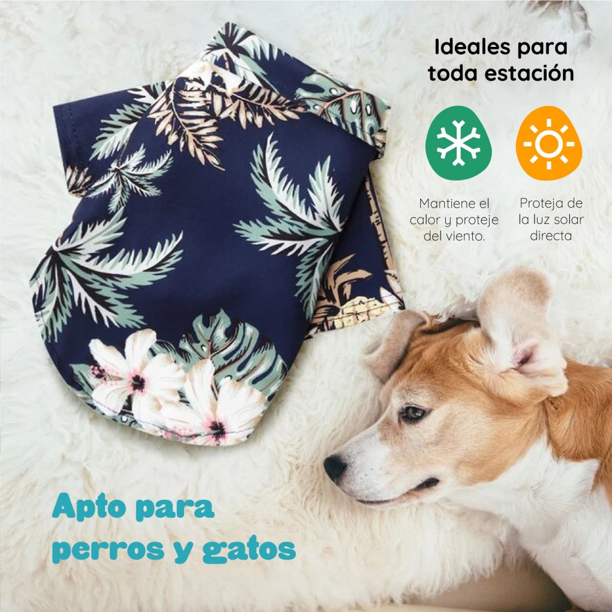 KULCAN - Guayabera Para Perro Grandes Azul Tropical Kulcan