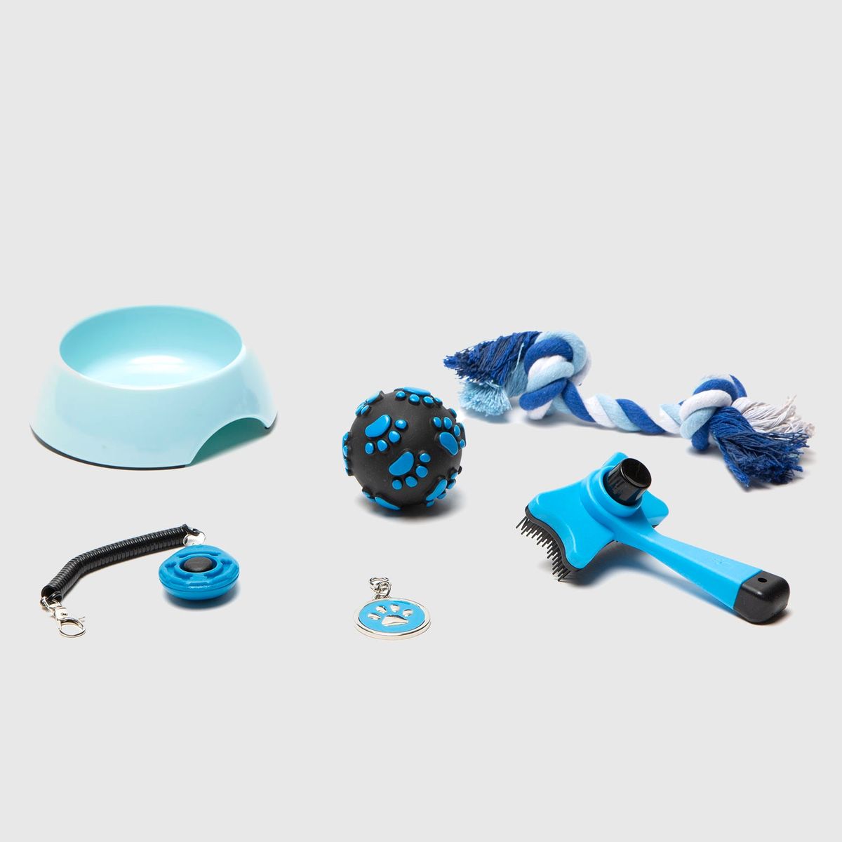 KULCAN - Set De Accesorios Para Perros Con Cuerda, Pelota, Plato, Llavero, Clicker Y Cepillo Kulcan