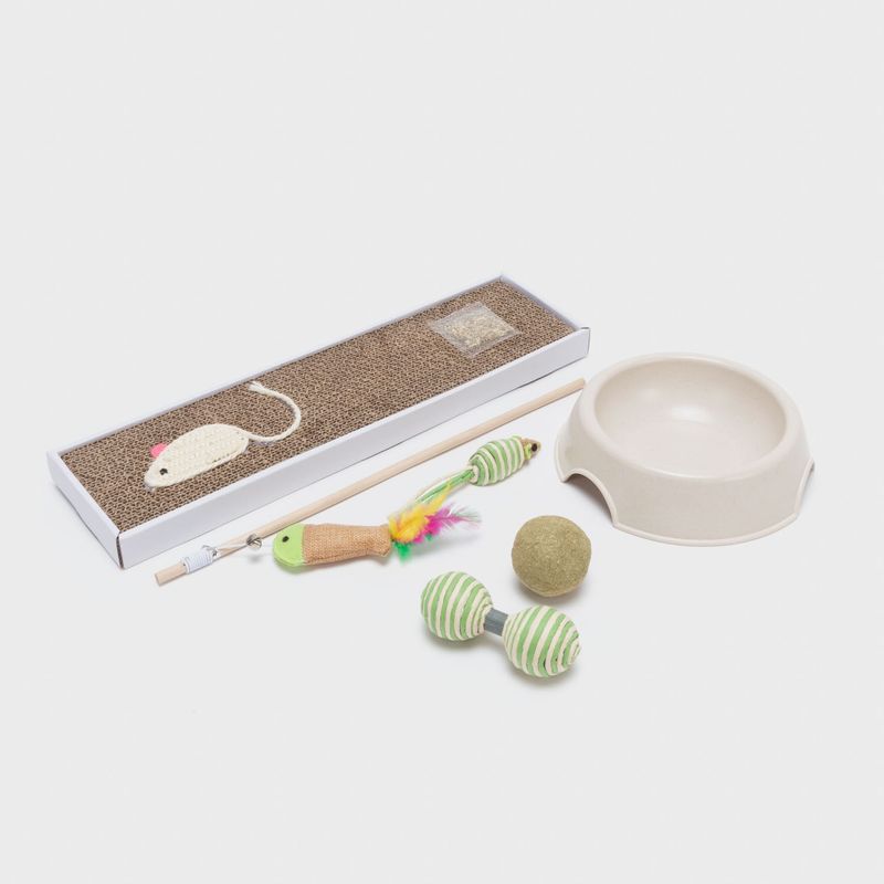 KULCAN - Set De Accesorios Para Gatos Con Juguetes, Plato Y Rascador Kulcan