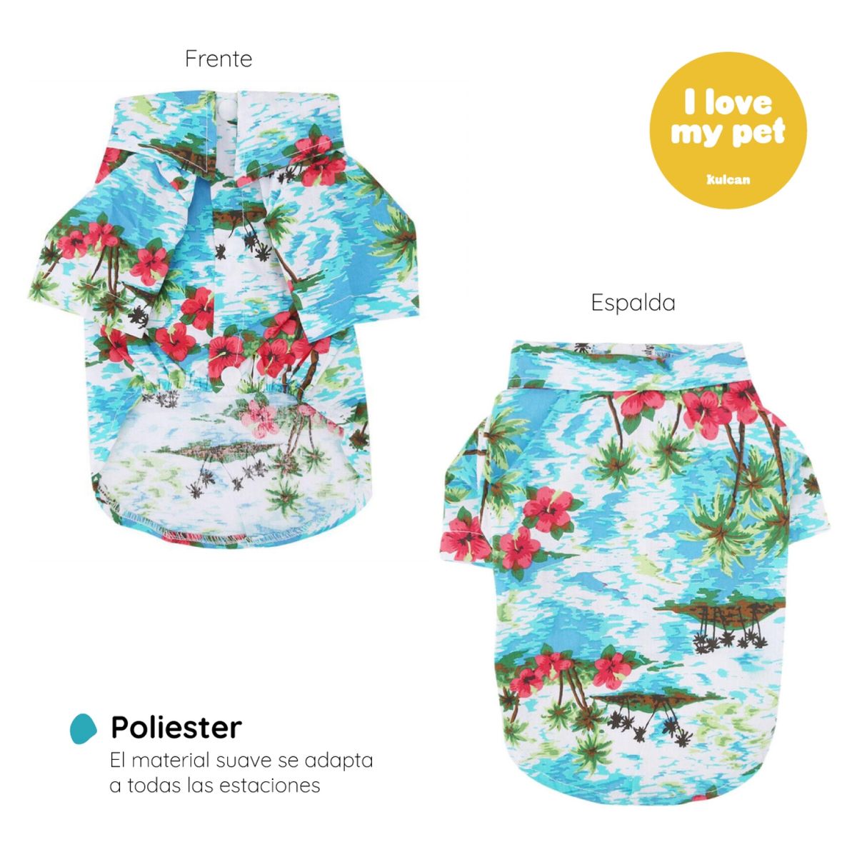 KULCAN - Guayabera Para Perro Grandes Celeste Hawaii Kulcan