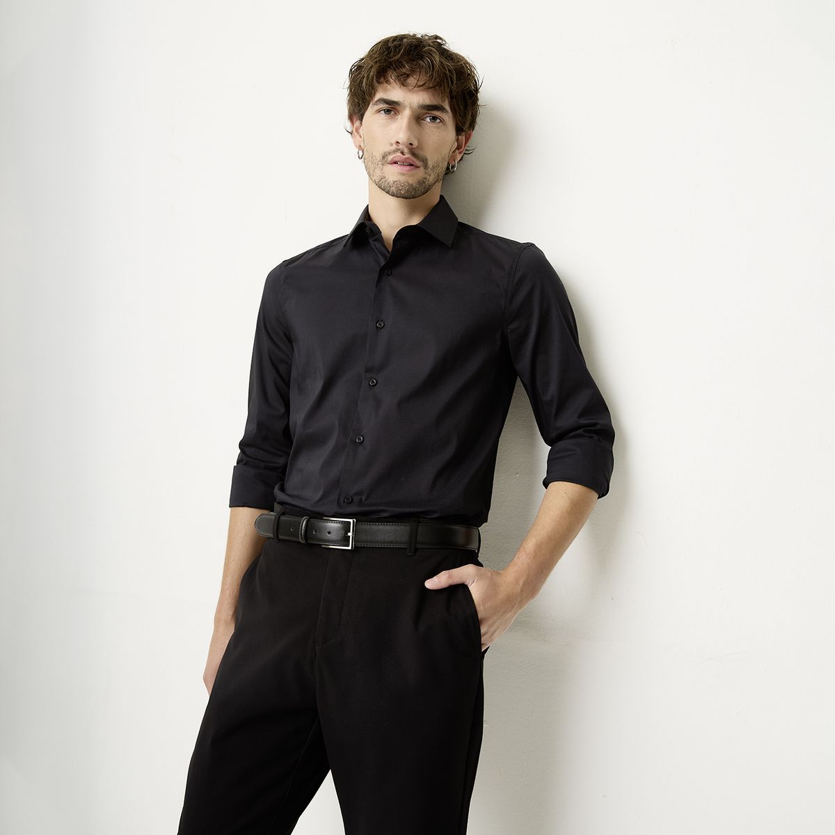 BASEMENT - Camisa de Vestir Basement Algodón Manga Larga Hombre