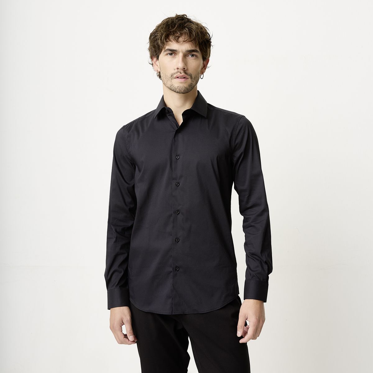 BASEMENT - Camisa de Vestir Basement Algodón Manga Larga Hombre