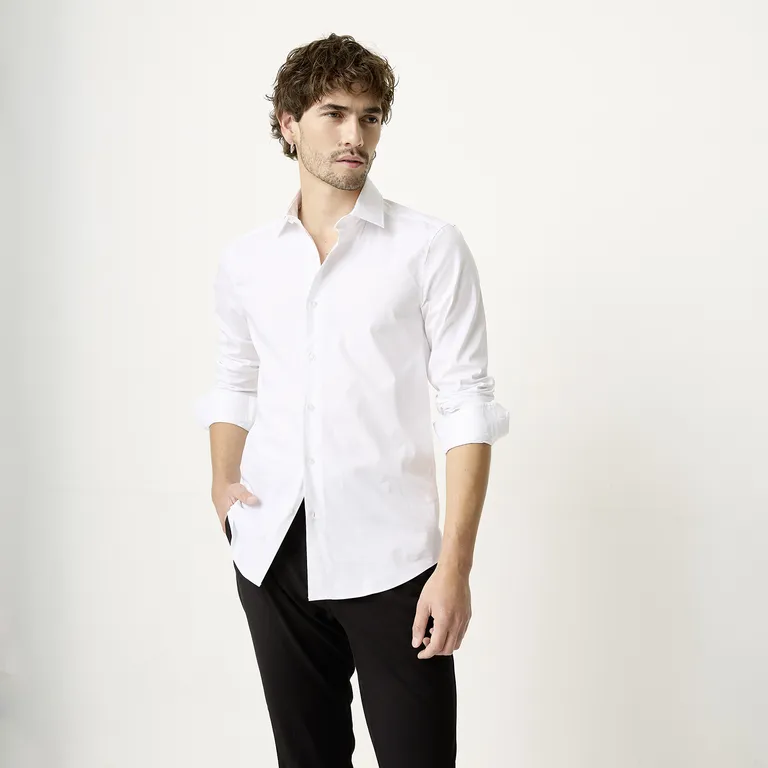 Camisa de Vestir Algodón Manga Larga Hombre