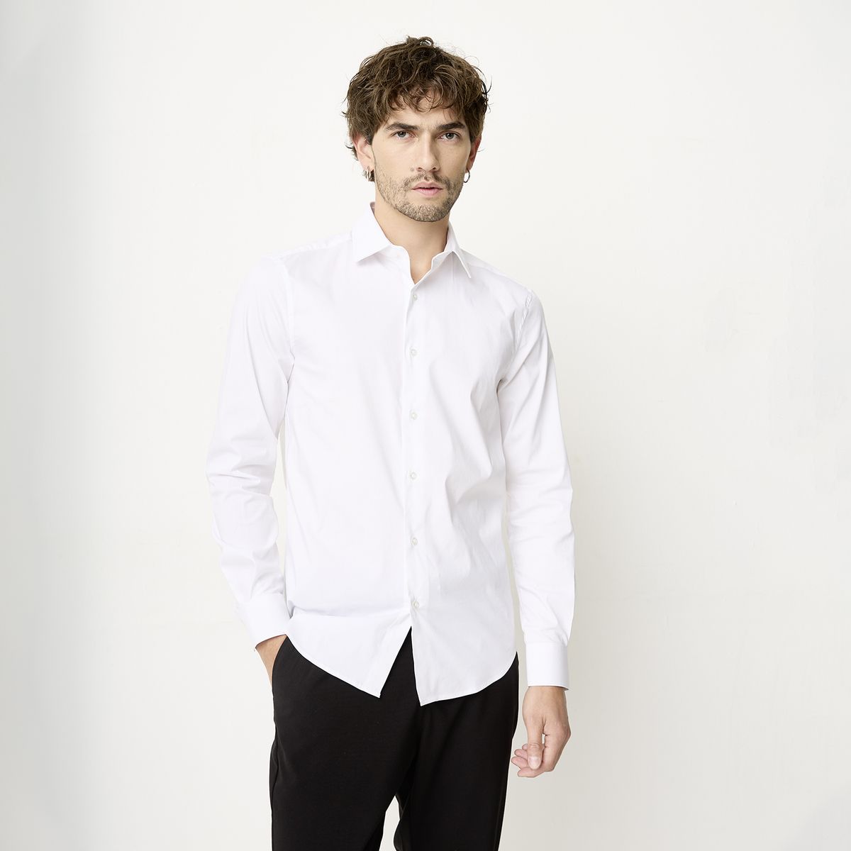 BASEMENT - Camisa de Vestir Basement Algodón Manga Larga Hombre