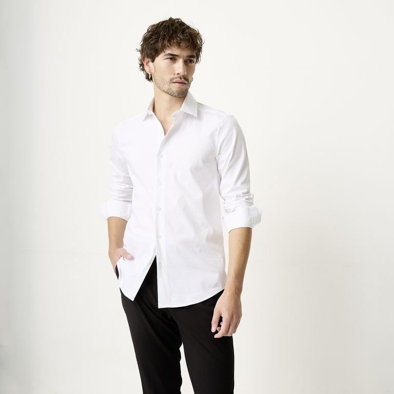 Camisa de Vestir Algodón Manga Larga Hombre
