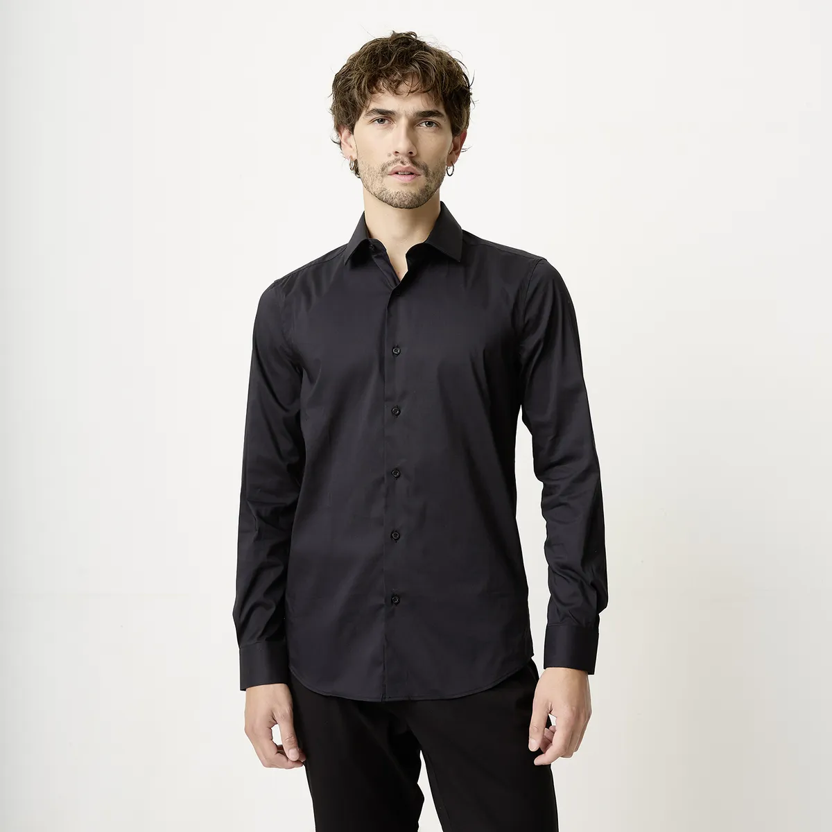 BASEMENT - Camisa de Vestir Basement Algodón Manga Larga Hombre