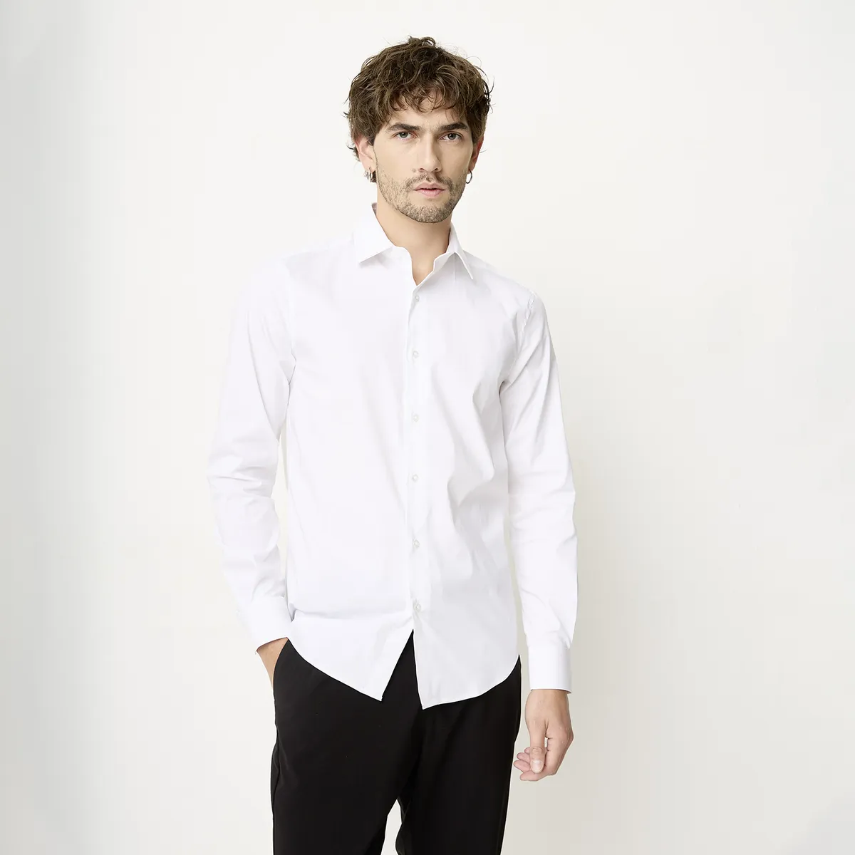 BASEMENT - Camisa de Vestir Basement Algodón Manga Larga Hombre