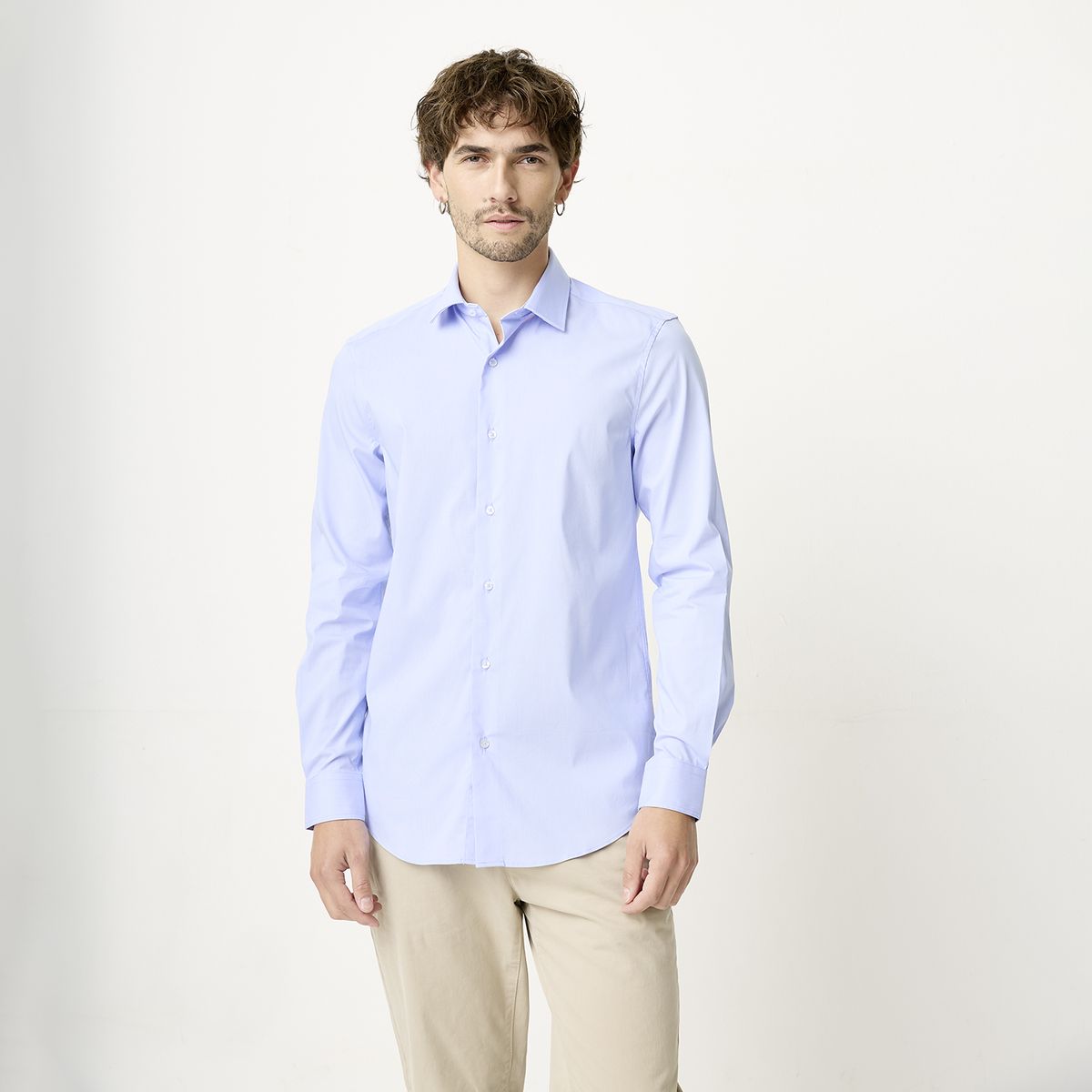BASEMENT - Camisa de Vestir Basement Algodón Manga Larga Hombre