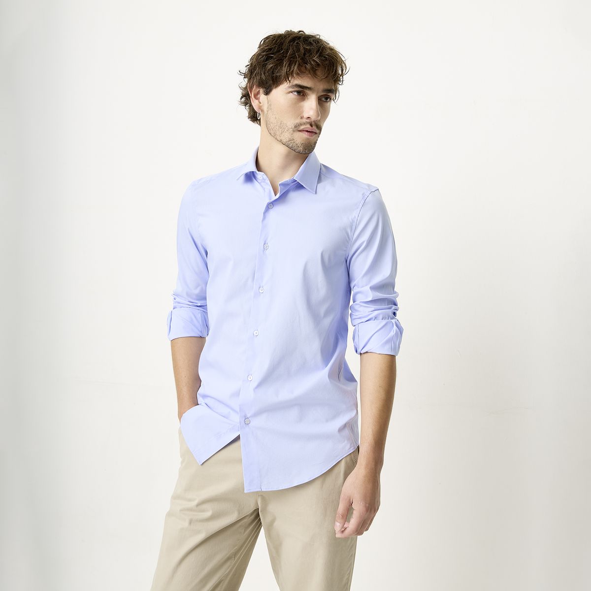 BASEMENT - Camisa de Vestir Basement Algodón Manga Larga Hombre