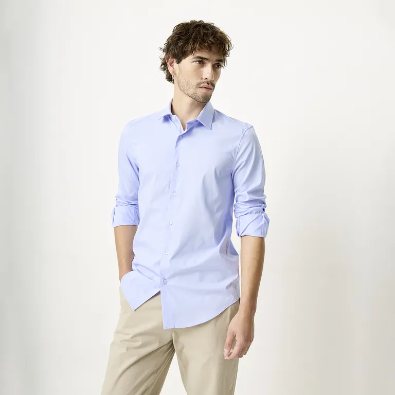 Camisa de Vestir Algodón Manga Larga Hombre