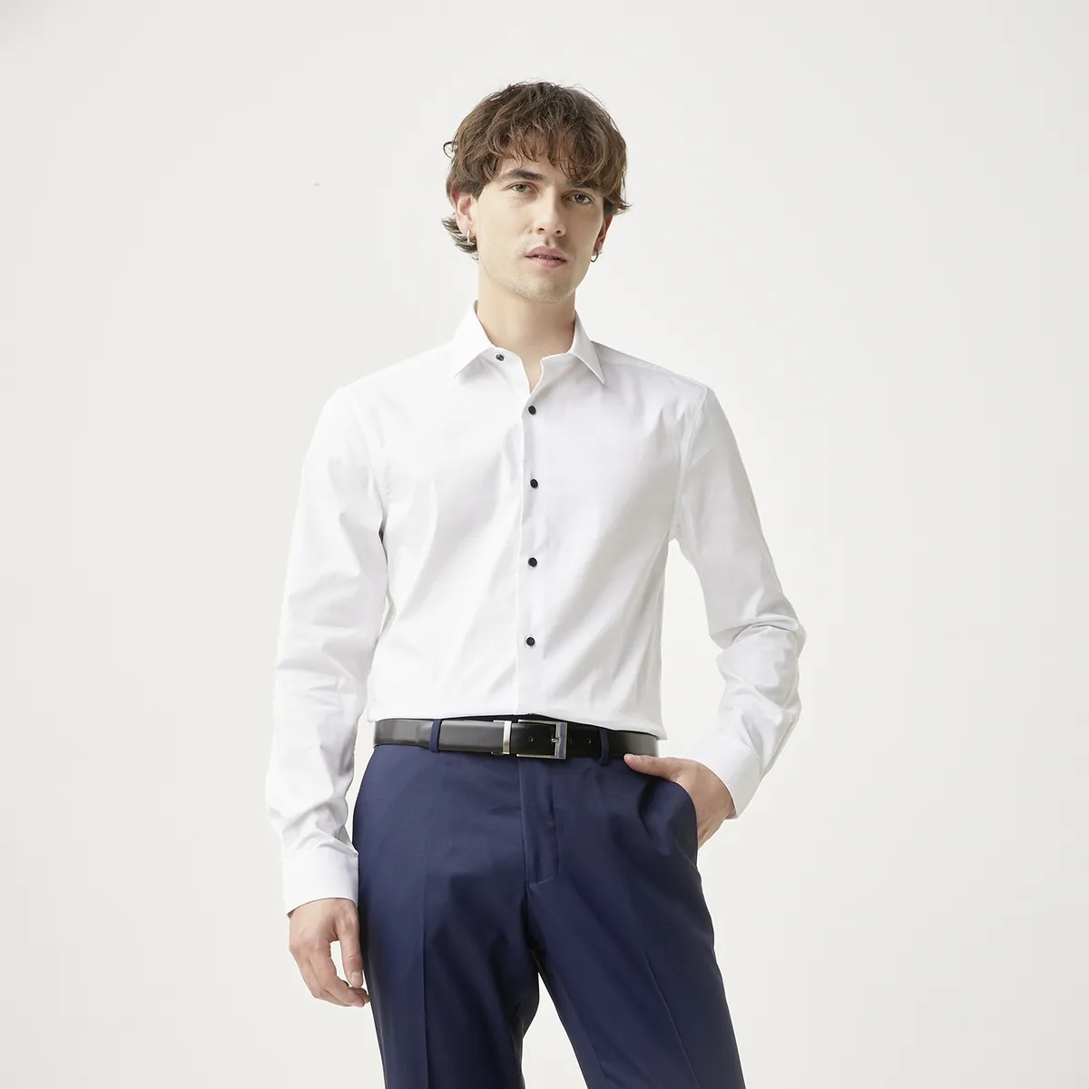 BASEMENT - Camisa de Vestir Manga Larga Algodón Hombre Basement