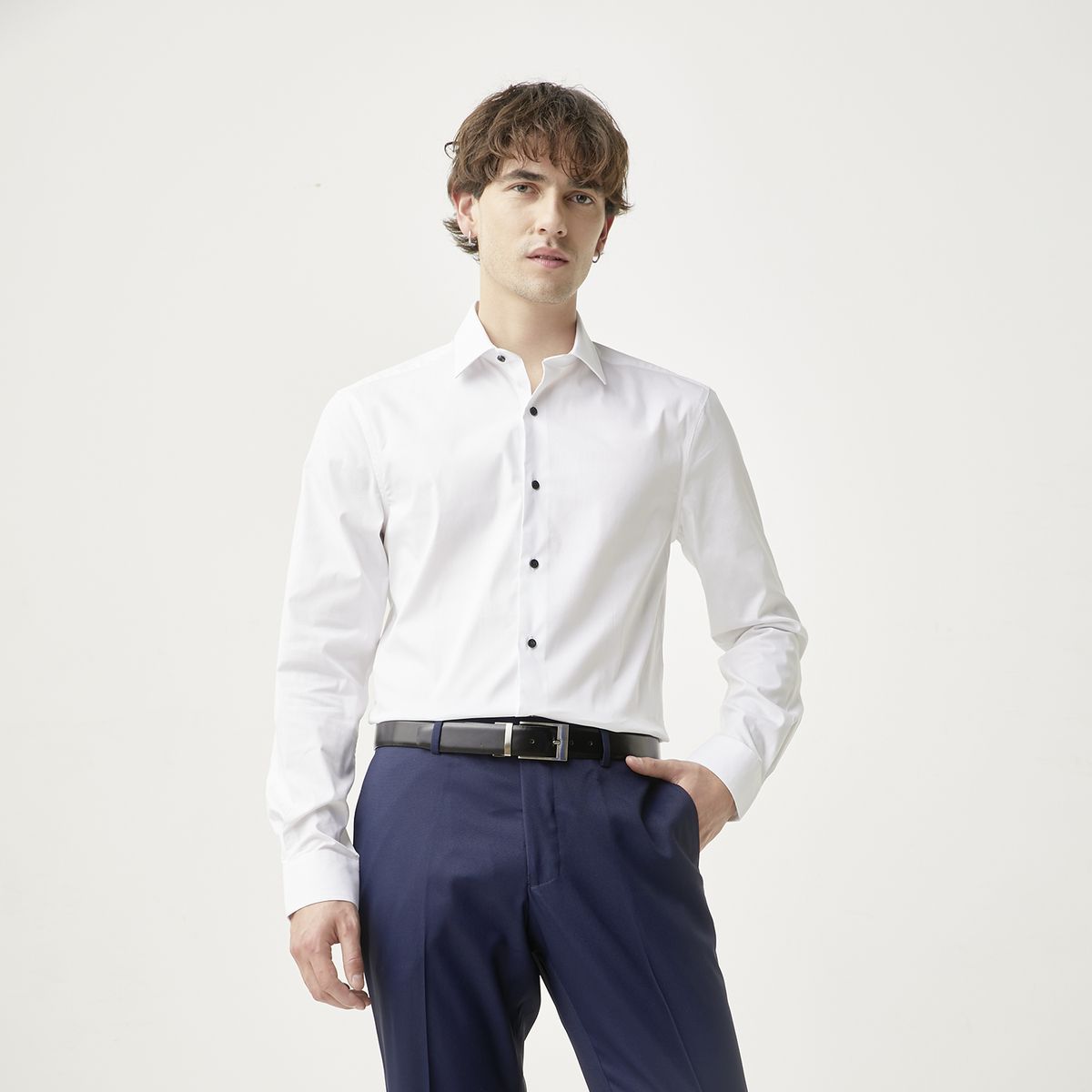 BASEMENT - Camisa de Vestir Manga Larga Algodón Hombre Basement