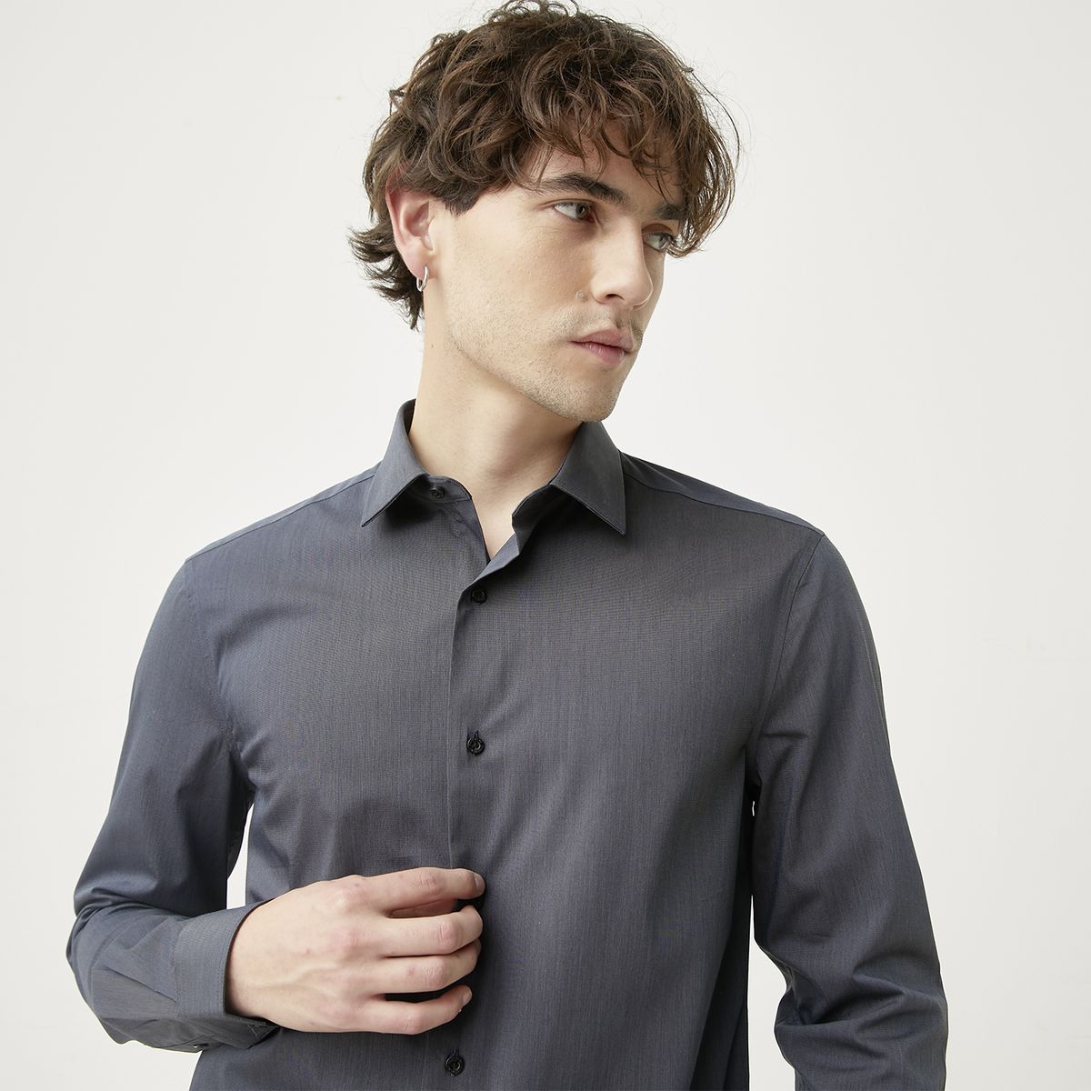 BASEMENT - Camisa de Vestir Manga Larga Algodón Hombre Basement
