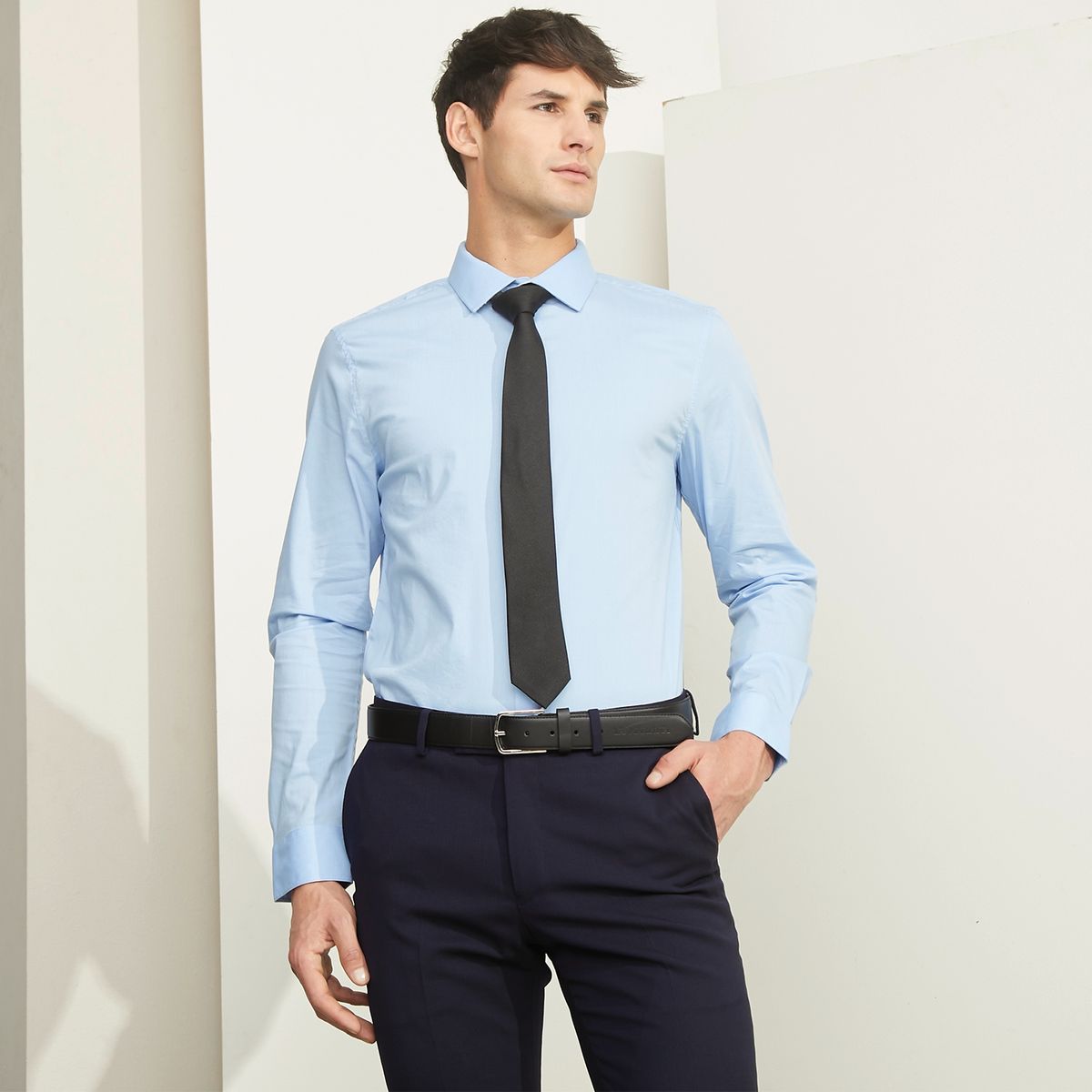 BASEMENT - Camisa de Vestir Manga Larga Algodón Hombre Basement