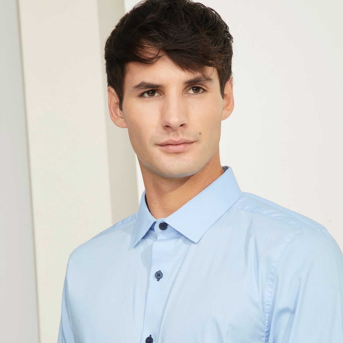 BASEMENT - Camisa de Vestir Manga Larga Algodón Hombre Basement