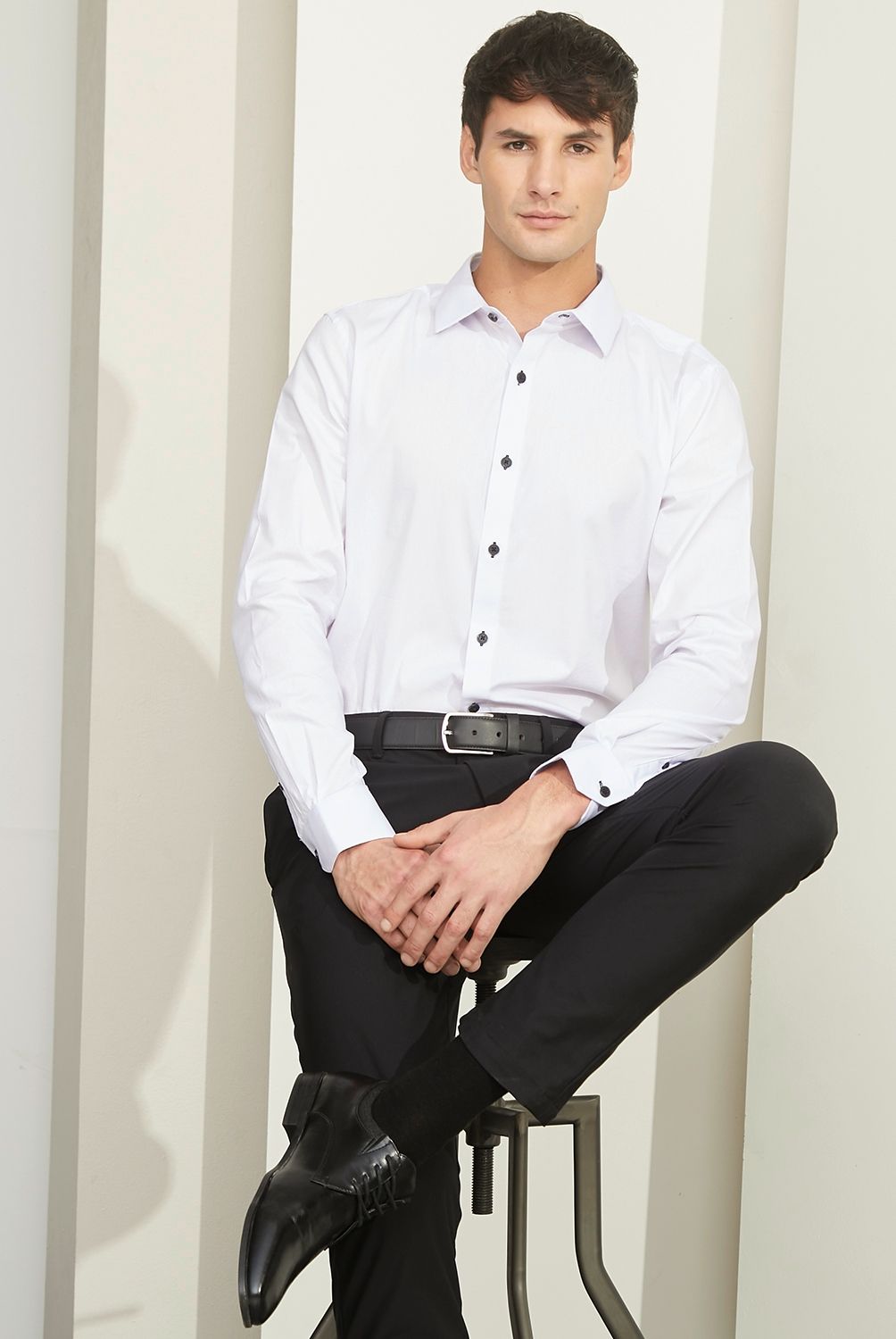 BASEMENT - Camisa de Vestir Manga Larga Algodón Hombre