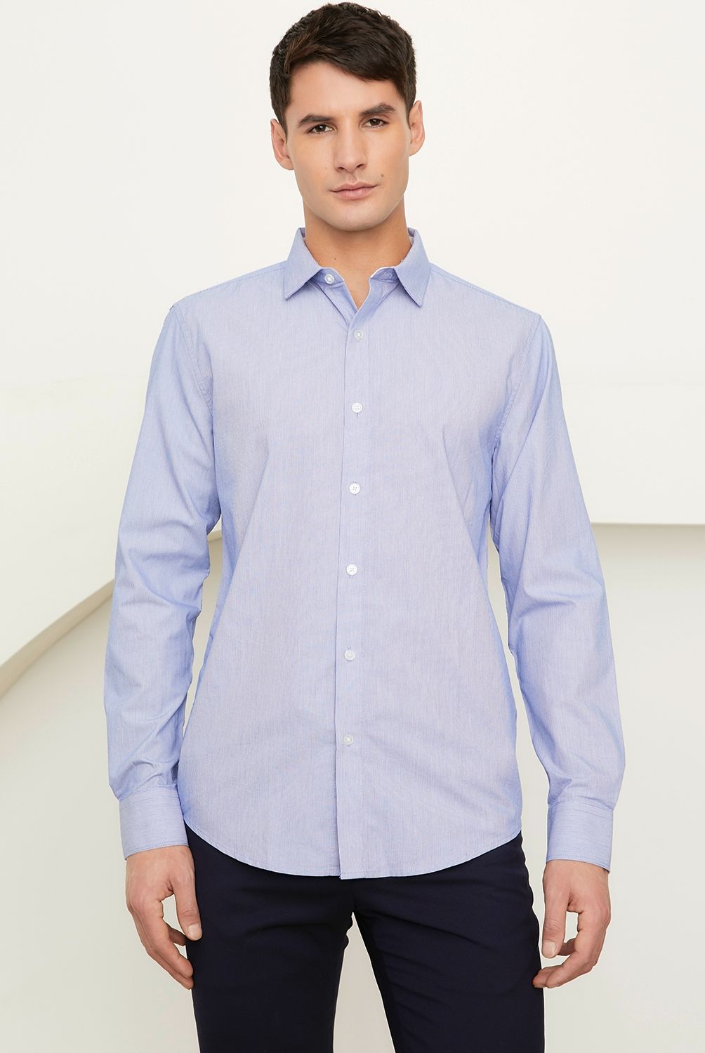 BASEMENT - Camisa de Vestir Basement Algodón Rayas Manga Larga Hombre