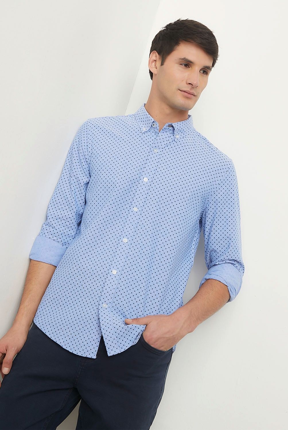 BASEMENT - Camisas Casual Manga Larga Algodón Orgánico Hombre Basement