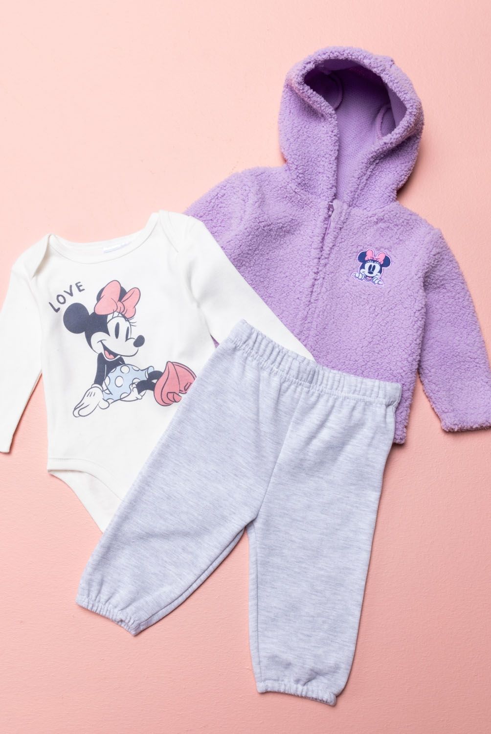 MINNIE - Minnie Conjunto Polerón, Pantalón Y Body Bebé Niña 3 Piezas Algodón