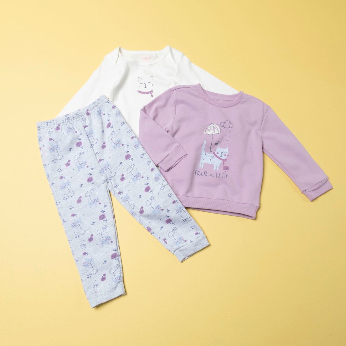 YAMP - Yamp Conjunto Polerón, Pantalón Y Body Bebé Niña 3 Piezas Algodón