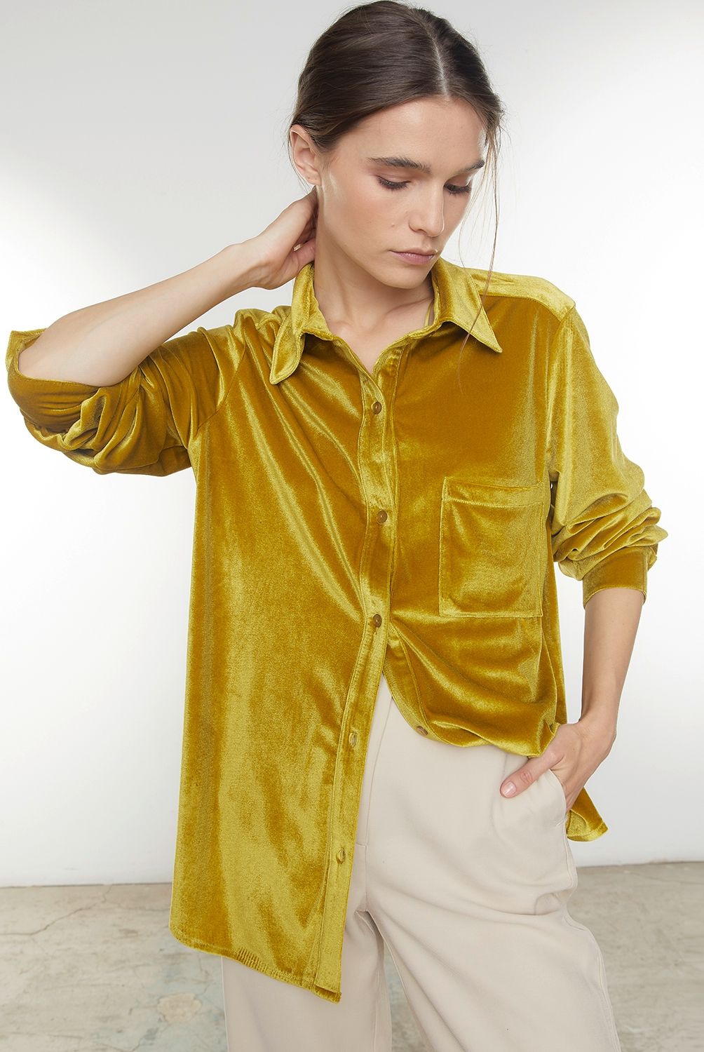 BASEMENT - Basement Polera Lisa Manga Larga Mujer Terciopelo