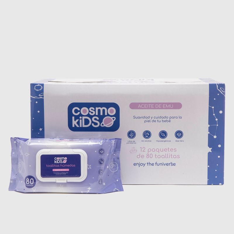 COSMO KIDS - Toallitas Húmedas Emu Wipes 12 paquetes de 80 Unidades (960 Toallitas) Cosmo Kids
