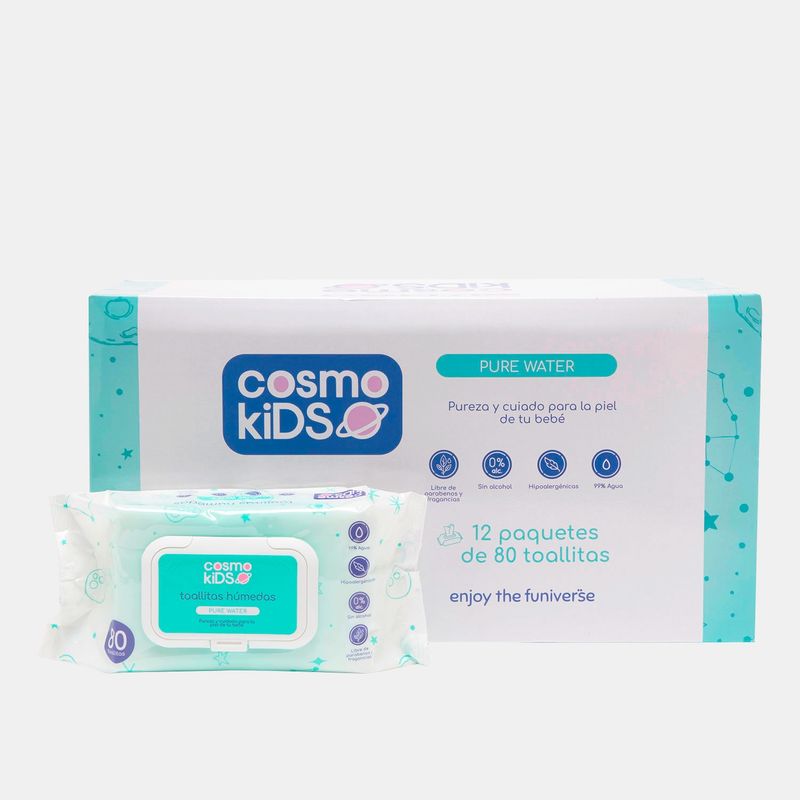 COSMO KIDS - Toallitas Húmedas Water Wipes 12 paquetes de 80 Unidades (960 Toallitas) Cosmo Kids