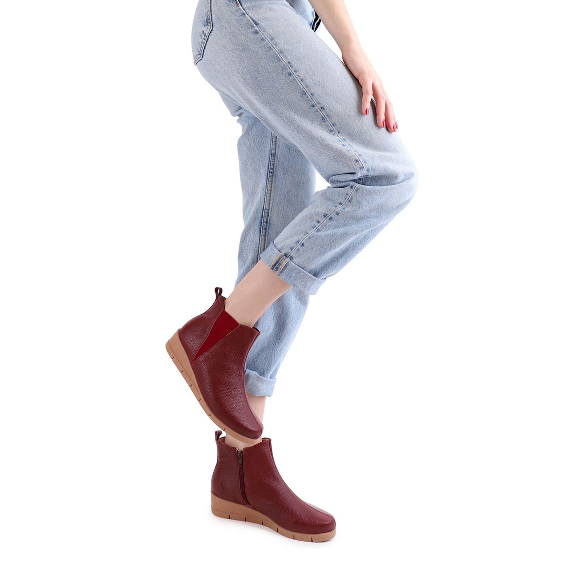 USAFLEX - Botín Mujer Cuero Rojo Usaflex