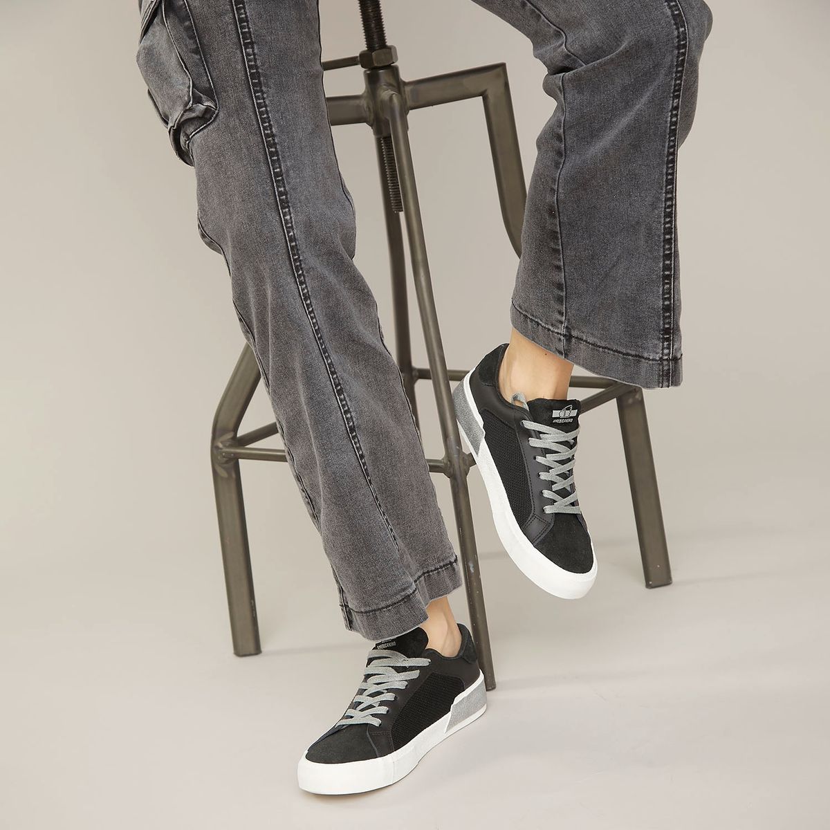 AMERICANINO - Zapatilla Urbana Mujer Cuero Negro Americanino