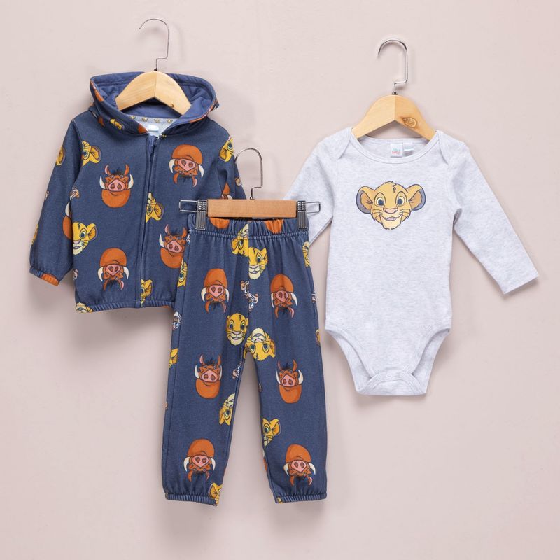REY LEON - Conjunto Poleron + Body + Pantalón Buzo Algodón Bebé Niño Rey Leon