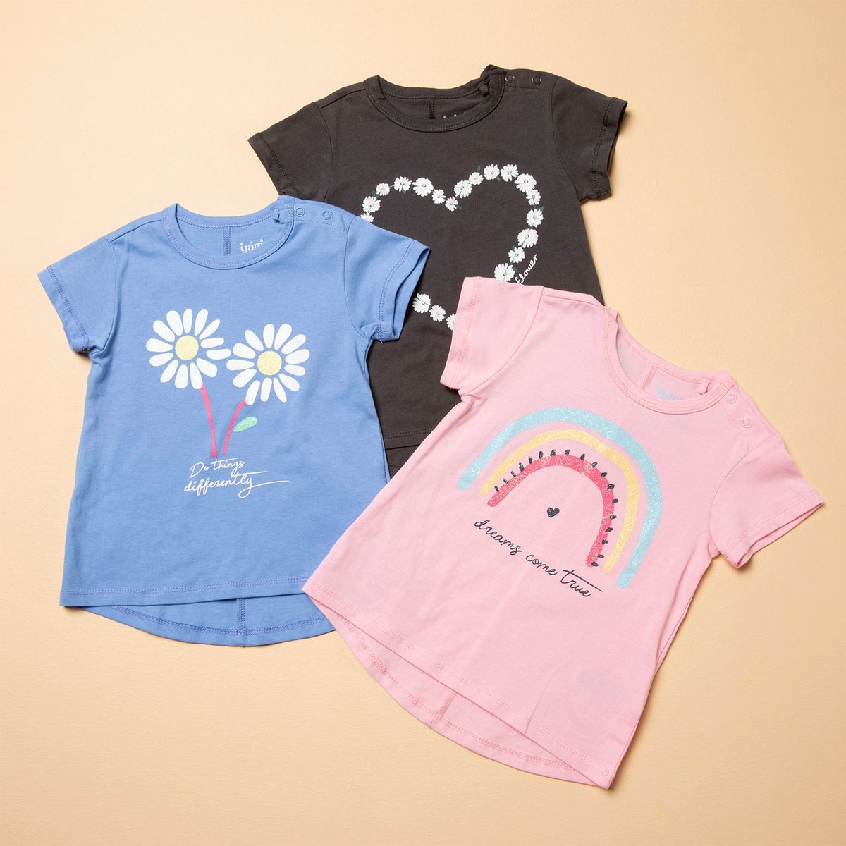 YAMP - Polera Pack de 3 Unidades Algodón Reciclado Bebé Niña Yamp