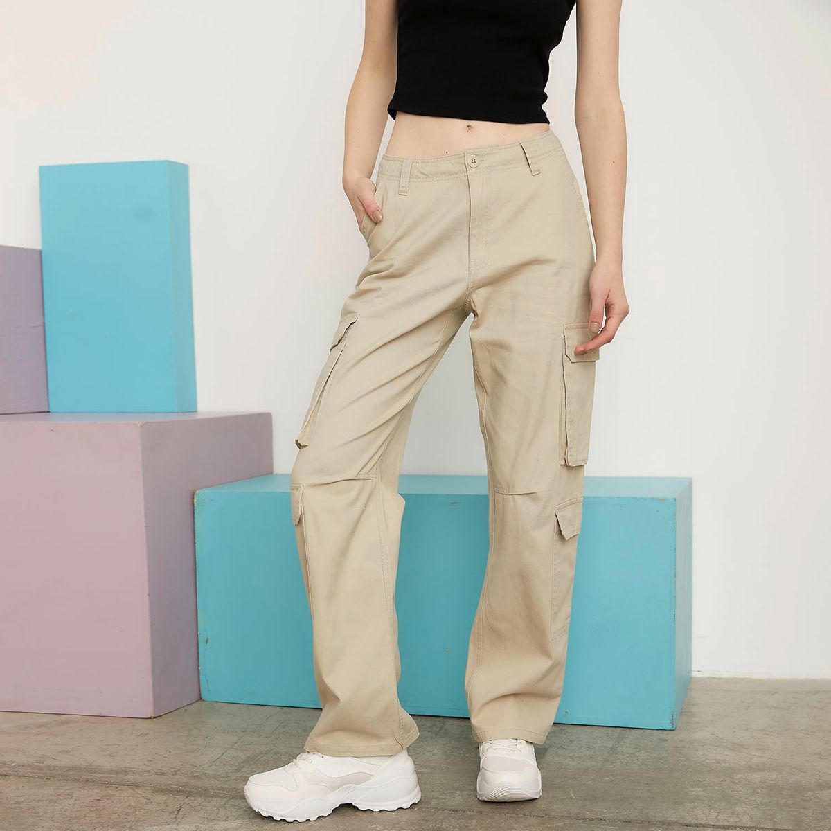SYBILLA - Pantalón Cargo Tiro Medio Mujer Sybilla